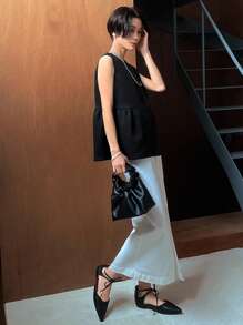 FRIFUL Veste sans manches à volants pour femmes, sans chemise - Noir - Voir 10