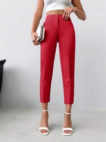 EURMUSE Solid Cropped Suit Pants - Red - View 1