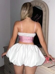 Sweetina Y2k Spring Solid Color Low Waist Pleated Bubble Fower Mini Skirt