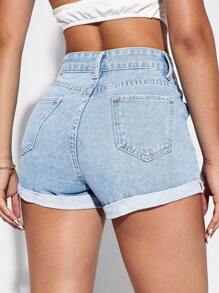 SHEIN Essnce Rolled Hem Denim Shorts