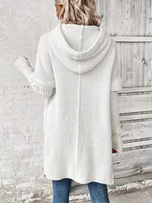 SHEIN LUNE 女士宽松开衩下摆套头连帽针织衫秋冬毛衣 - 白色 - 查看 2