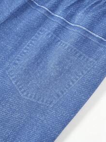 SHEIN Young Girls' Mesh Denim Effect Pants For Spring And Autumn - Blue - View 8