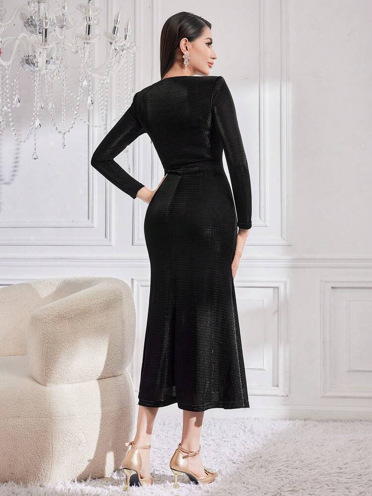 Women'S 3d Metallic Flower Decorated Mermaid Dress Long Evening Dresses