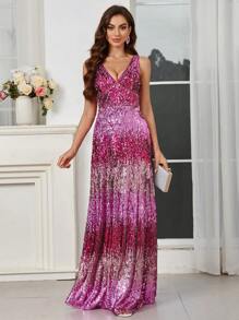 SHEIN Belle Minimalist Gradient Sequined Women's Evening Party Dress - Multicolor - View 1