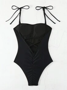 Swim Vcay 女性純色單肩泳衣,音樂節時尚泳裝