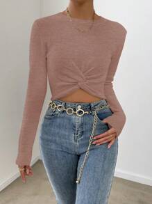 SHEIN Privé Women's Slim Fit Twisted Knit Sweater With Hem Knot Design - Purple - View 1