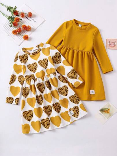 Elladie kids 少女補丁細節長袖裙,適用於秋冬季節