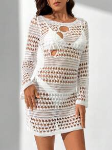 Breezaya Women's Casual Hollow Out Cover Up Style Dress Fall Cloth For Women - White - View 5