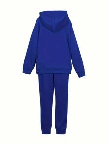 INAWLY Bộ áo hoodie và quần in hình trái tim cho nữ - Màu xanh lam - Xem 2