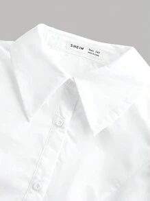 SHEIN Camisa Tecida De Manga Curta De Cor Sólida Para Adolescentes Com Detalhe De Bainha Com Babados