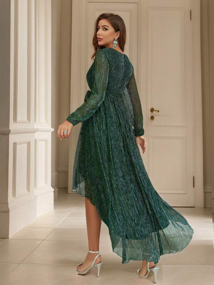 Elegant And Gorgeous Women'S Long Sleeve High Low Hem Dress