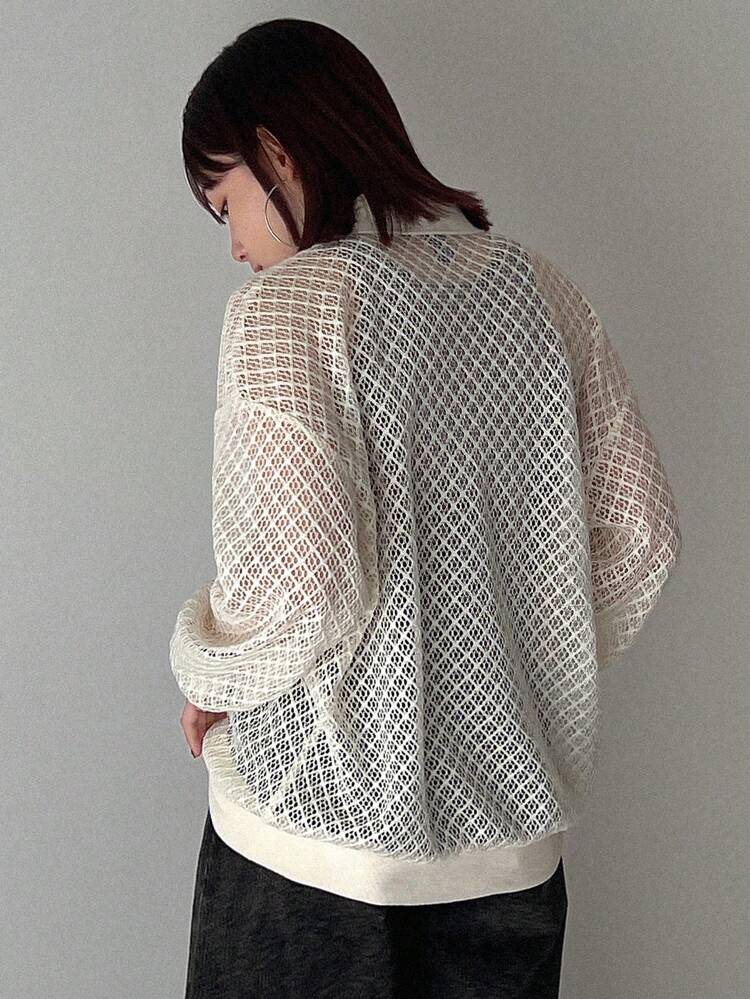 Women's Hollow Out Knitted Polo Neck Sweatshirt Sheer,Fall Clothes