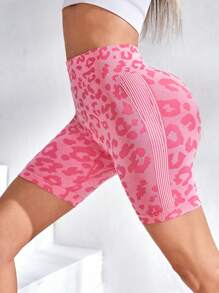 Easithlete 豹紋彈性腰帶運動短褲 - 粉色 - 查看 4