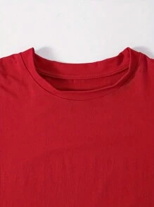 SHEIN LUNE 情人節常規短袖T卹，標語 - 紅色 - 查看 5