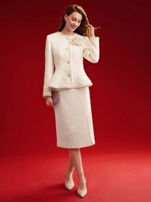 MOTF PREMIUM WOMEN'S JACKET WITH 3D FLORAL DECORATION AND RUFFLED HEM,VALENTINE'S DAY - Apricot - View 5