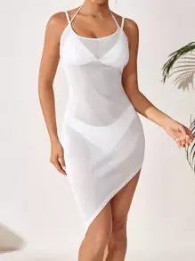 SHEIN Swim Women's Cami Mesh Cover Up Dress Wedding Summer - Silver - View 3