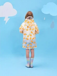 Girls' Cute Lemon Printed Raincoat For All Seasons, Yellow - Clear - View 2