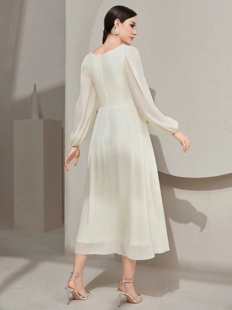 Women'S Solid Color Lantern Sleeve Square Neck Dress Long Evening Dresses Fall Cloth For Women