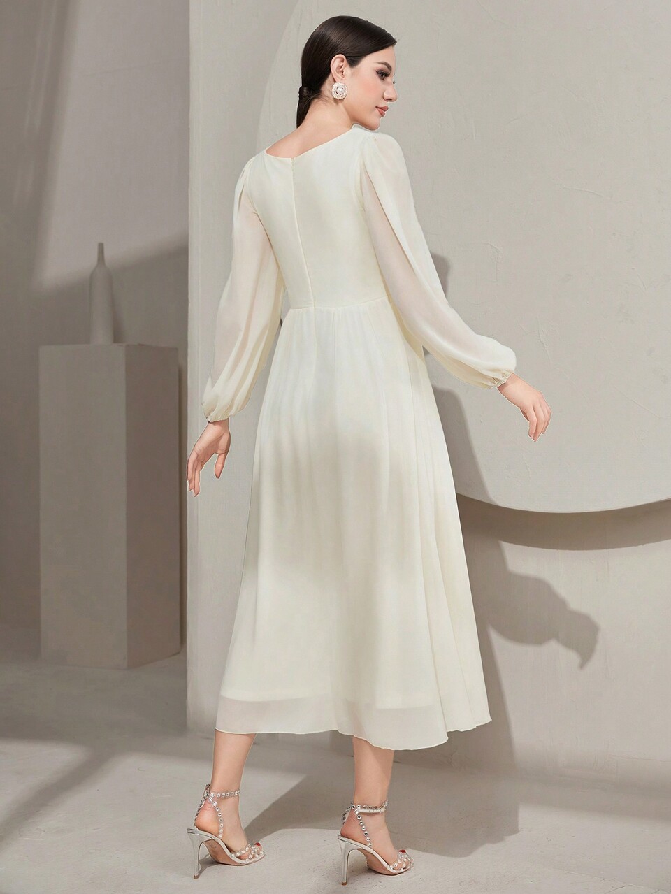 Women'S Solid Color Lantern Sleeve Square Neck Dress Long Evening Dresses Fall Cloth For Women