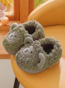 Cartoon Sheep Design Boys' Indoor Winter Warm Slippers, Non-Slip - Green - View 2