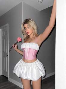 Sweetina Y2k Spring Solid Color Low Waist Pleated Bubble Fower Mini Skirt