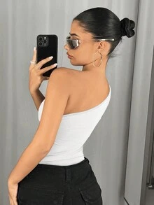 SHEIN ICON 女士單肩無袖露脯鏤空連體褲 - 白色 - 查看 2