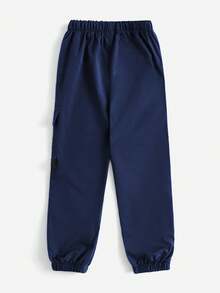 SHEIN 带侧缝口袋的男童休闲工装裤 - 藍色 - 查看 2