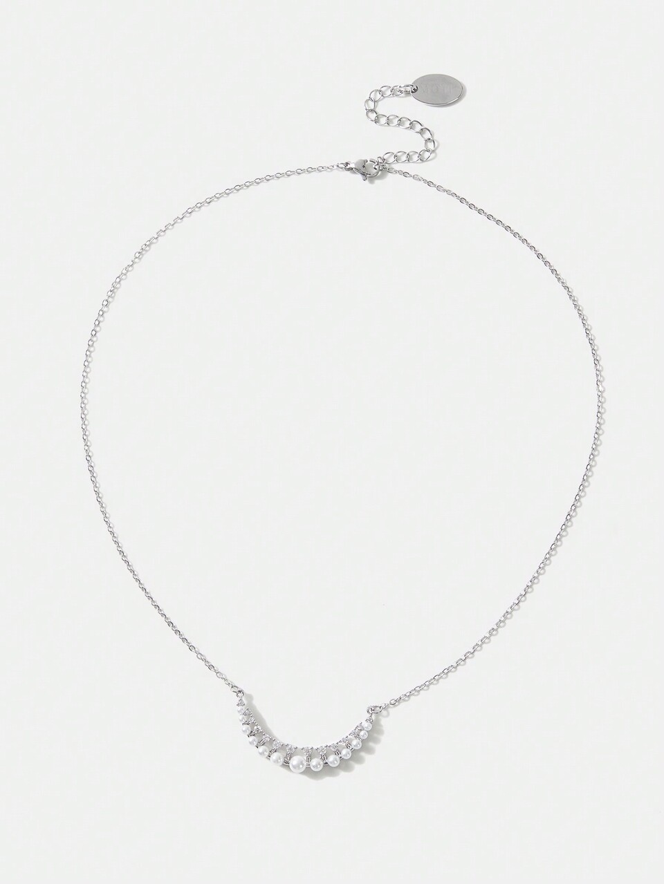 FASHIONABLE SILVER-COLOR MOON, ZIRCONIA & FAUX PEARL DROP EARRINGS