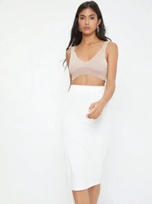 SHEIN BASICS 素色鉛筆半身裙 - 白色 - 查看 4