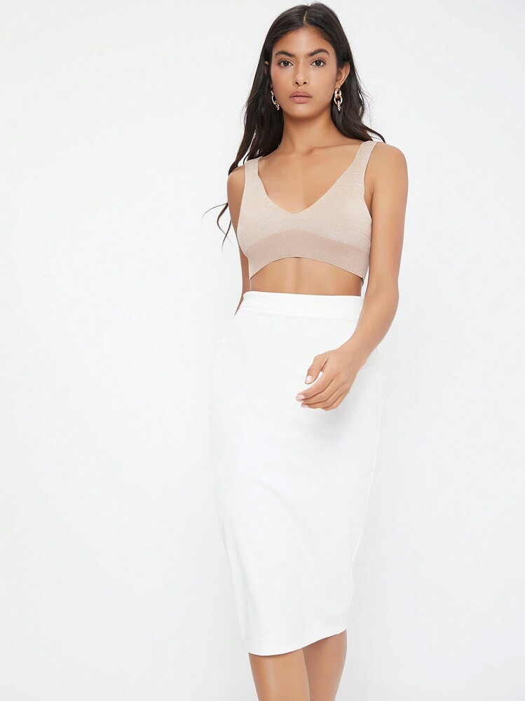 SHEIN BASICS 素色鉛筆半身裙 - 白色 - 查看 4