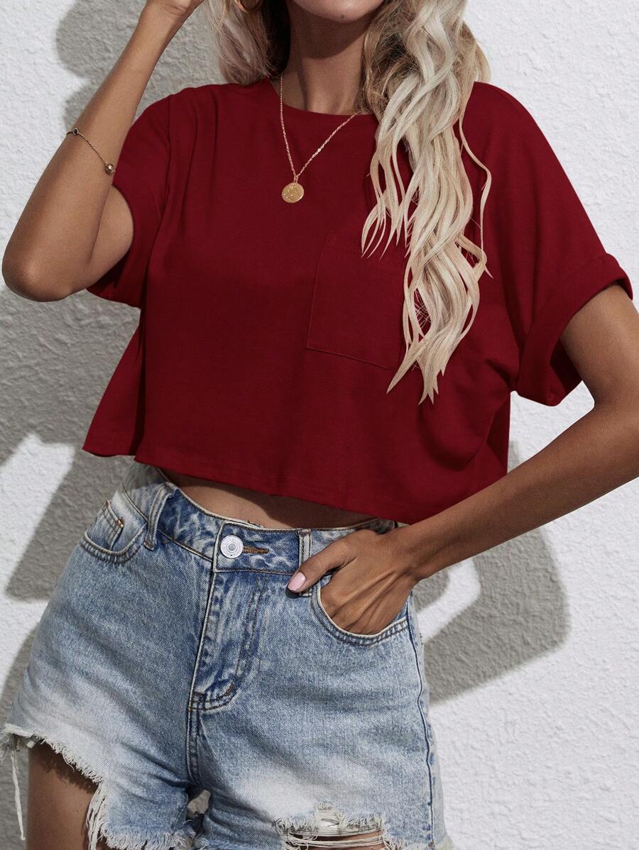 SHEIN LUNE Women's Short Sleeve T-Shirt - Burgundy - View 1