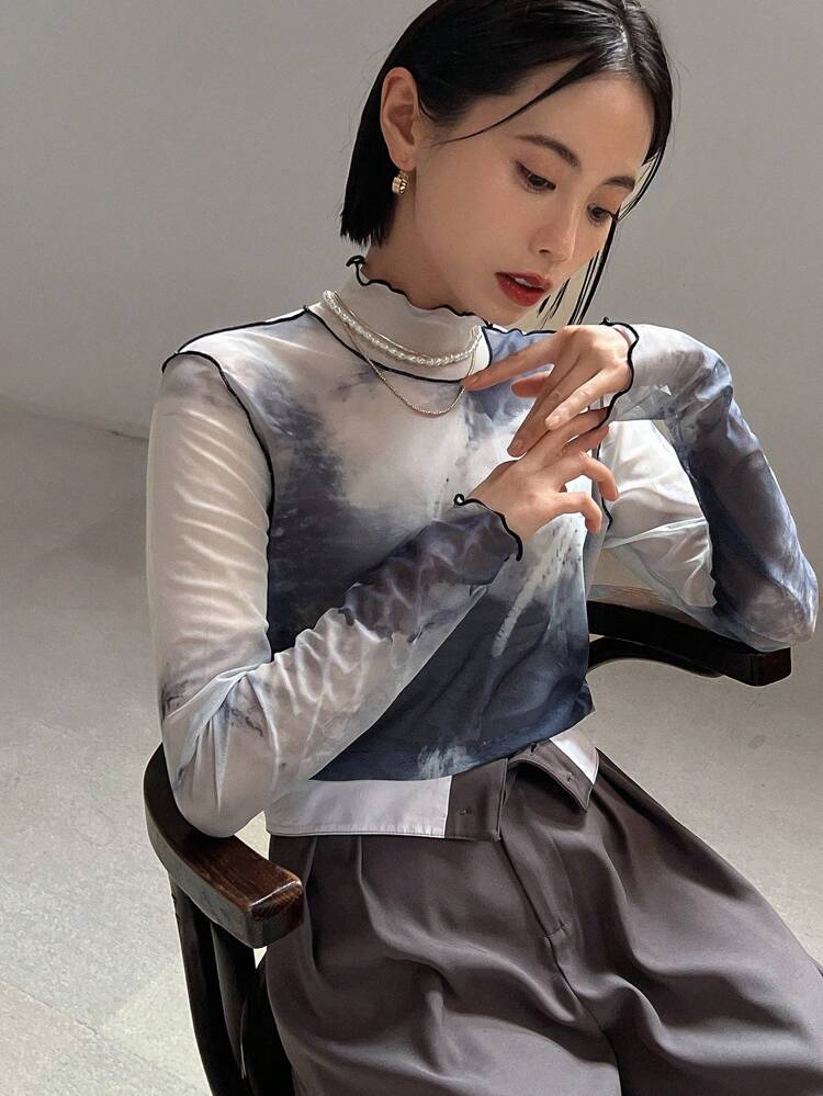 Women's Tie-Dye Long Sleeve Top Turtleneck Women