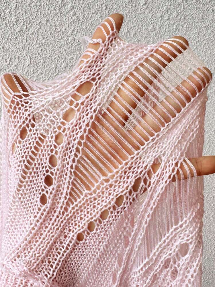 Women's Round Neck Hollow Out Batwing Sleeve Knit Pullover Fall Winter Sweater