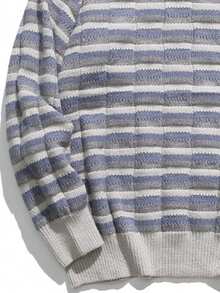 男款寬鬆圓領休閒通勤毛衣,秋冬季,情侶風格 - 藍色 - 查看 5