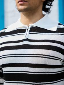Manfinity RSRT Men's Striped Short Sleeve Knit Top - Black and White - View 7