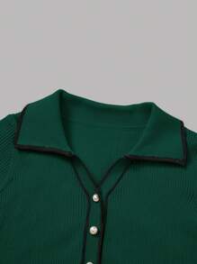 SHEIN MOD Women's Buttoned Half Placket Long Sleeve Sweater Dress - Green - View 3