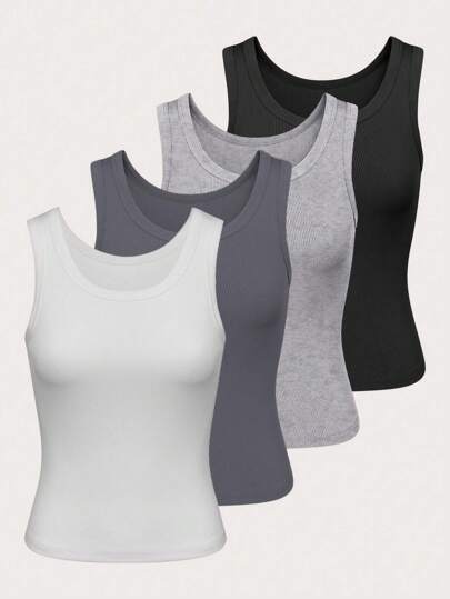 SHEIN Unity Ladies' Solid Color Ribbed Knit Tank Top