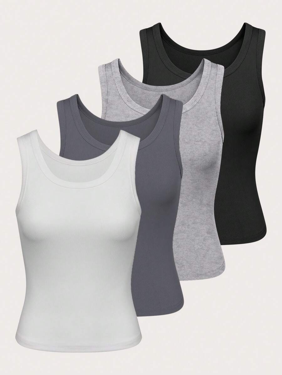 SHEIN Unity Ladies' Solid Color Ribbed Knit Tank Top - Multicolor - View 1