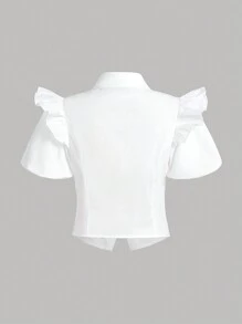 SHEIN Camisa Tecida De Manga Curta De Cor Sólida Para Adolescentes Com Detalhe De Bainha Com Babados