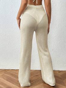 SHEIN Swim Summer Beach Ladies' Texture Drawstring Cover-Up Pants Wedding - Apricot - View 2