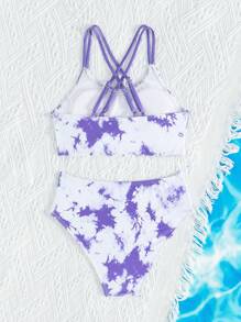 Tween Girl Tie-Dye Printing Bikini Set Summer Beach