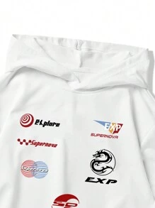 ROMWE MEN Prep Men'S Hooded Sweatshirt With Letter Print - White - View 3