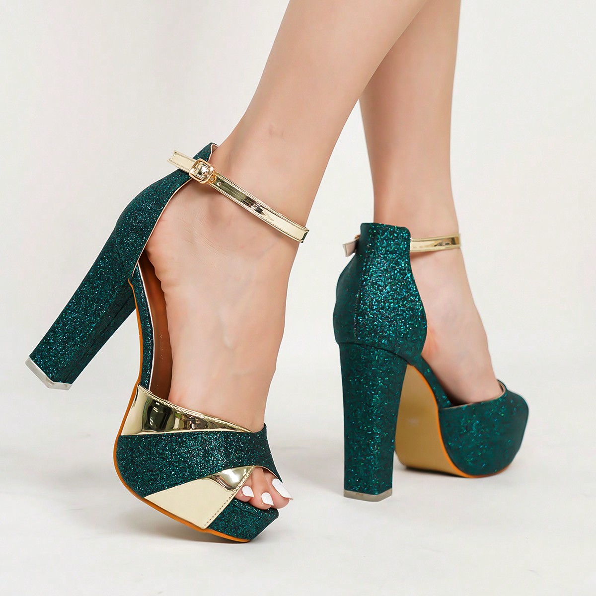 Sandalias de vestir con plataforma y tacón grueso para mujer, con decoración metálica, elegantes, sexys, tacones para mujer, atuendos de fiesta