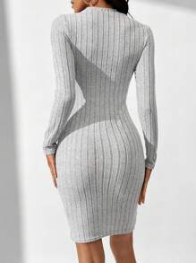 SHEIN Tall Women's Tight-Fitting Long Sleeve Ribbed Dress - Grey - View 2