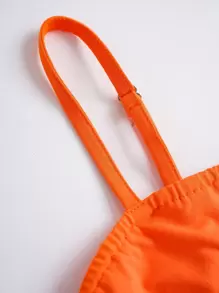 SHEIN Unity Solid Color Drawstring Side Cami Bodysuit - Orange - View 5