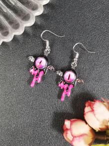 ROMWE Goth 1pair Fashionable Creative Monster With Lava Wings And Eyes Shaped Cute Women's Metallic Earrings - Black - View 2