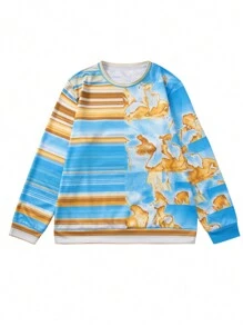 Men's Striped Pullover Sweatshirt - Blue - View 3
