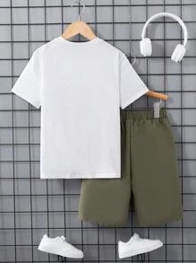 SHEIN Conjunto Informal De Dos Piezas Con Detalle De Parche Para Niño Tween - Multicolor - Ver 2