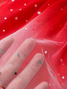 SHEIN 年轻女孩拼布闪光网眼盖袖连衣裙 - 紅色 - 查看 7