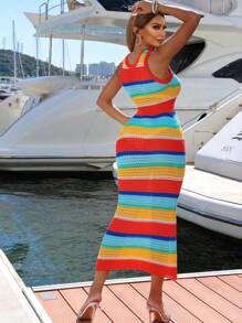 VaVaBold Women'S Colorful Striped Sweater Dress, Women Cruise Outfit